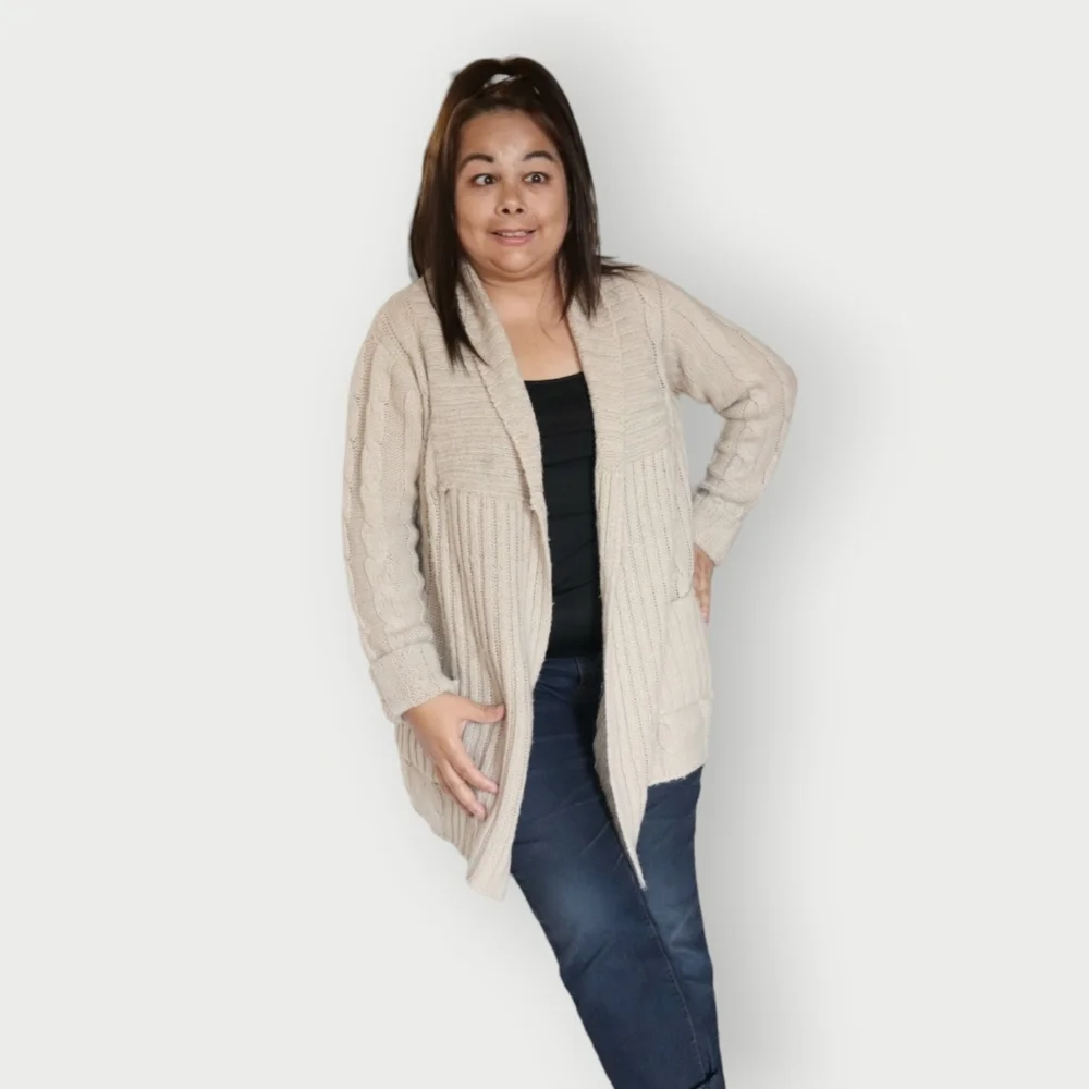 URBAN BEHAVIOR WOMENS CREAM BROWN ACRYLIC WOOL CARDIGAN - Picture 5 of 5